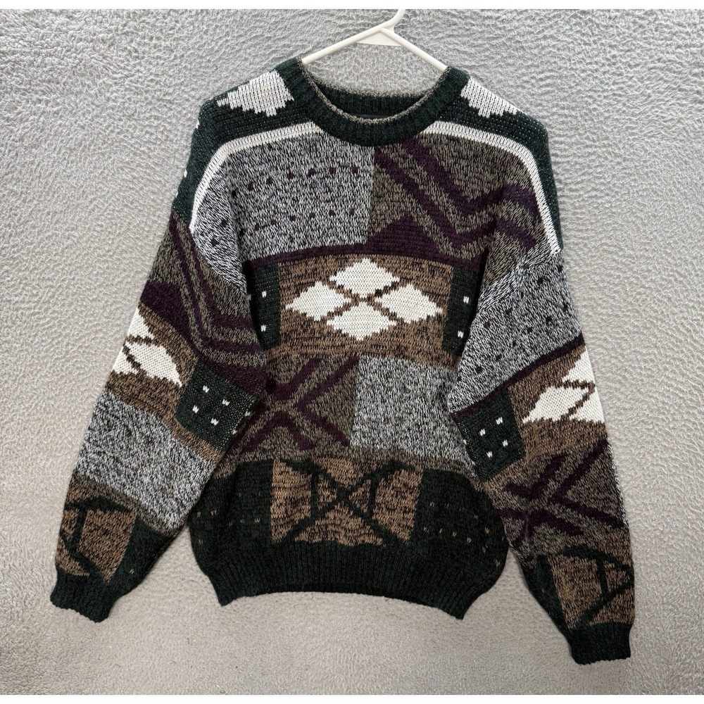 Vintage Expressions Sweater‎ Adult Medium Multicolor Geometric Knit Crewneck 90s